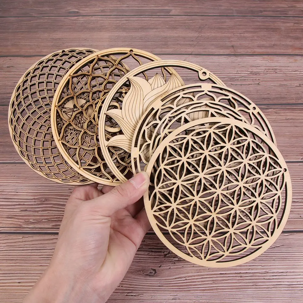 Wall Decor Wood Wall Art Home Decor Laser Cut Wooden Wall Sign Flower Of Life Energy Mat Slice Wood Base Flower of Life Shape