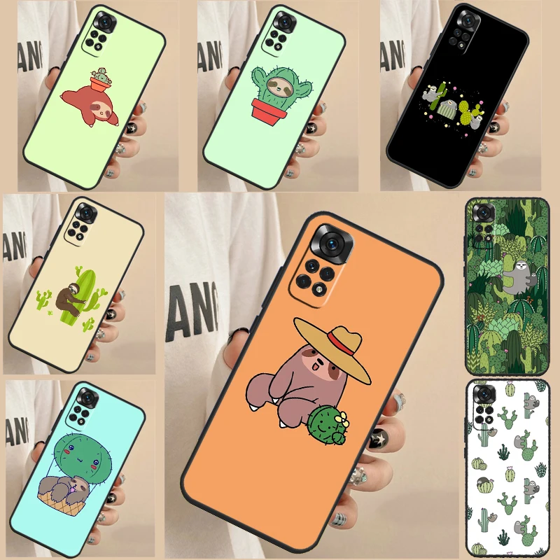 Cacti Sloths Cover For Xiaomi Redmi Note 12 11 Pro 8 9 10 Pro 12S 10S 11S 9S Redmi 12 9C 10C 12C Case