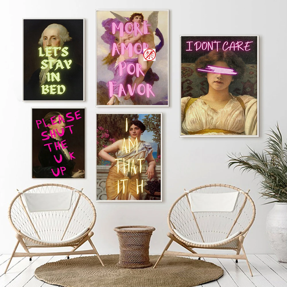 Wacky Eclectic Aura Female Retro Renaissance Poster Print Aesthetic Psychedelic Vintage Quote Sexy Woman Bed Room Home Decor