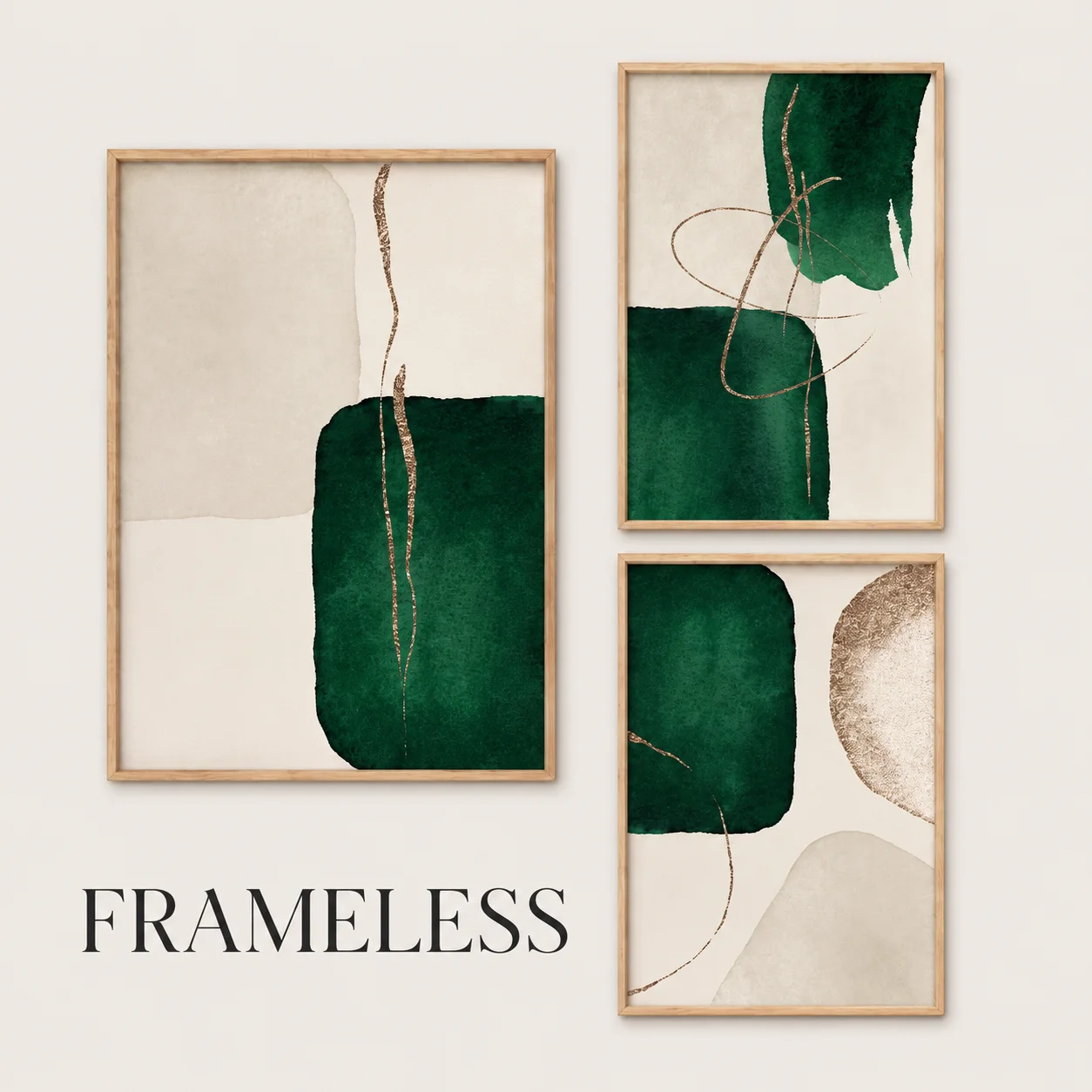 Green Gold Wall Art Prints in a Set of 3, Emerald Green Wall Art, Green Abstract Art, Minimalist Wall Art, Living Room Decor