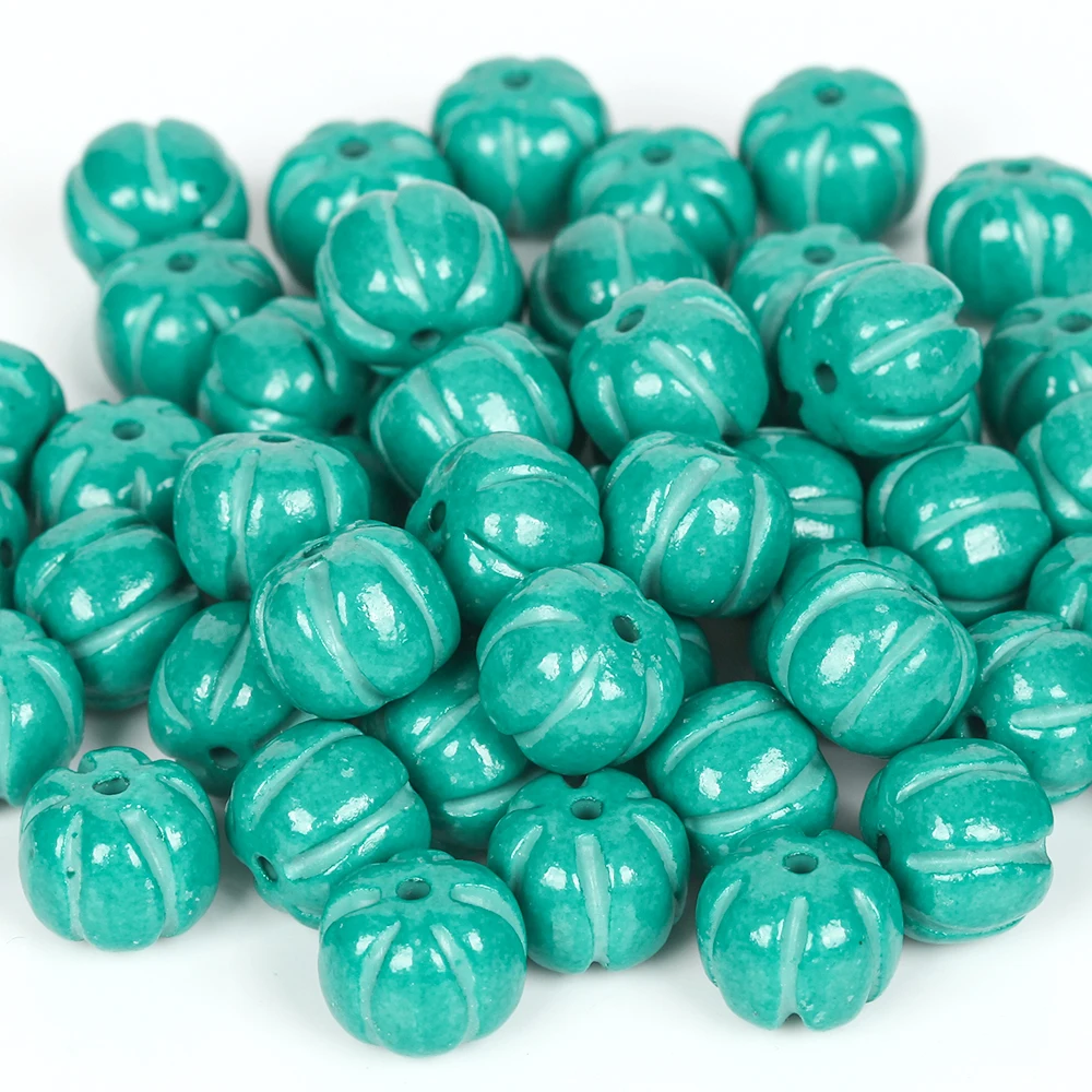 10pcs 11x9mm Green Pumpkin Bead Synthetic Turquoise Loose Spacer Stone Bead for Jewelry Making DIY Bracelet Handmade Accessories