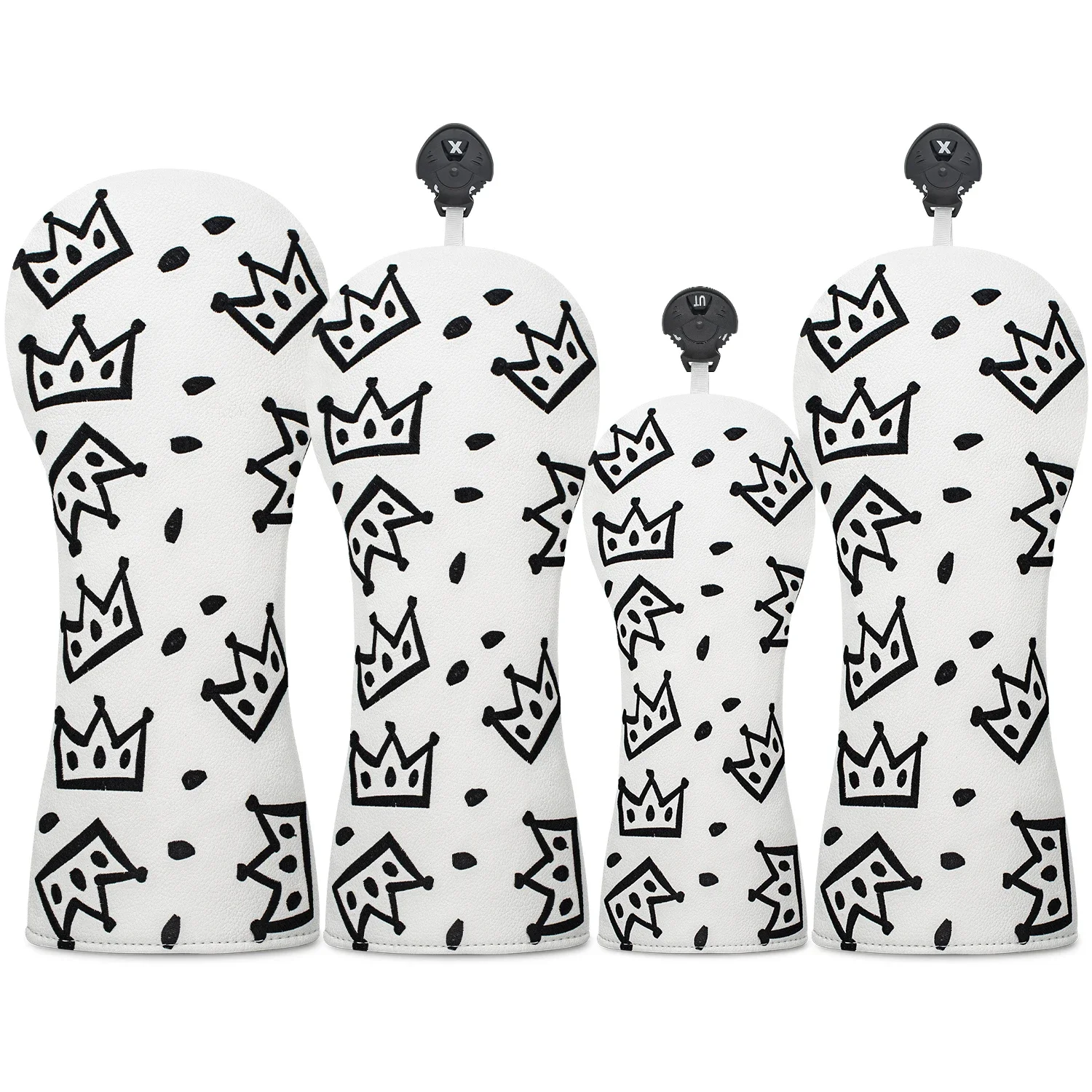 Cheese Crown Golf Club Head Cover White Black Swiss Cheese Pattern PU Leather Protective Sleeve Drivers Woods Hybrids