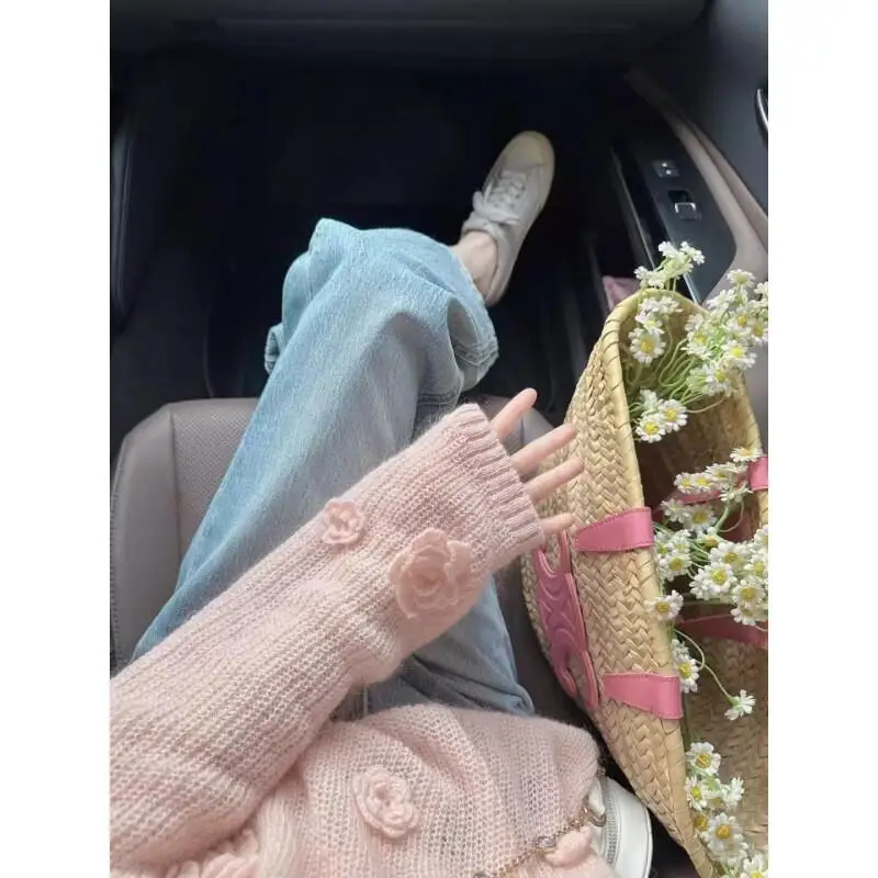 

Women's Sweater Cardigan Knit Tops Long Sleeve Floral Blouse Thin Round Neck Girl's Casual Wear Loose Fit Slimming Autumn New