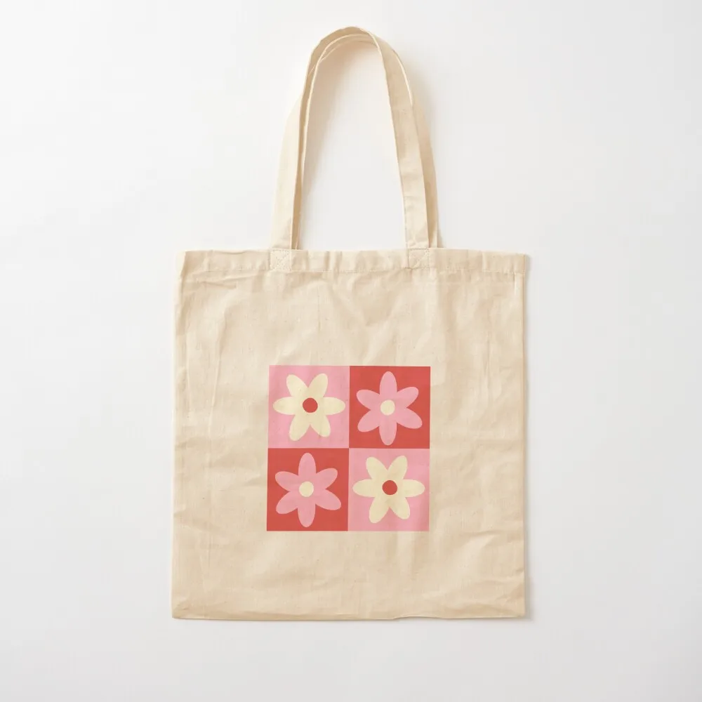 Pink & Red Floral Checkerboard Print Tote Bag tote bags men personalized tote bag free delivery bags
