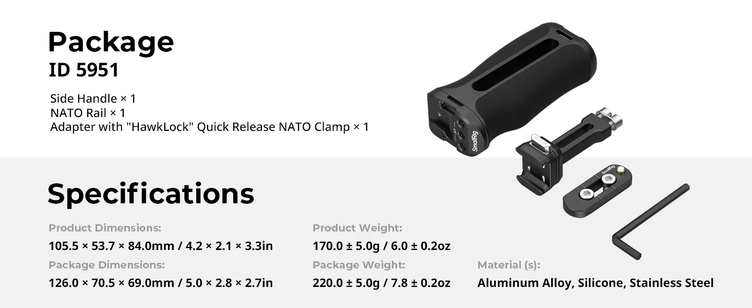 SmallRig "HawkLock" H21 Schnellverschluss-Seitengriff links & rechts umschaltbar, vertikal verstellbar auf 43 mm für Sony für Canon -5951 – Detail 8