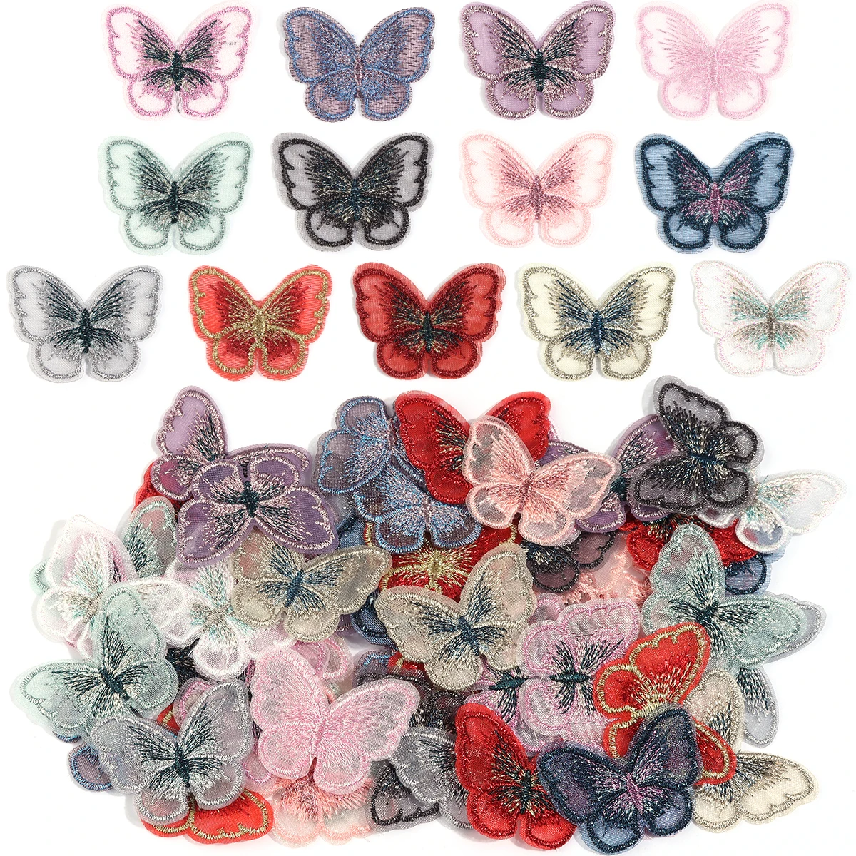 20pcs/lot 30x40mm Embroidered Mesh Butterfly Patches Fabric Appliques For Clothes Sewing Supplies DIY Hair Clip Accessories