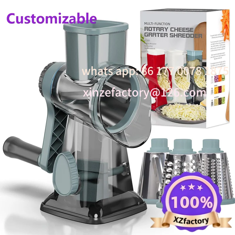 Customizable 3 in 1 Rotary Cheese Grater Versatile Manual Vegetable Slicer Peanut Nuts Grinder Cheese Vegetable Shredder