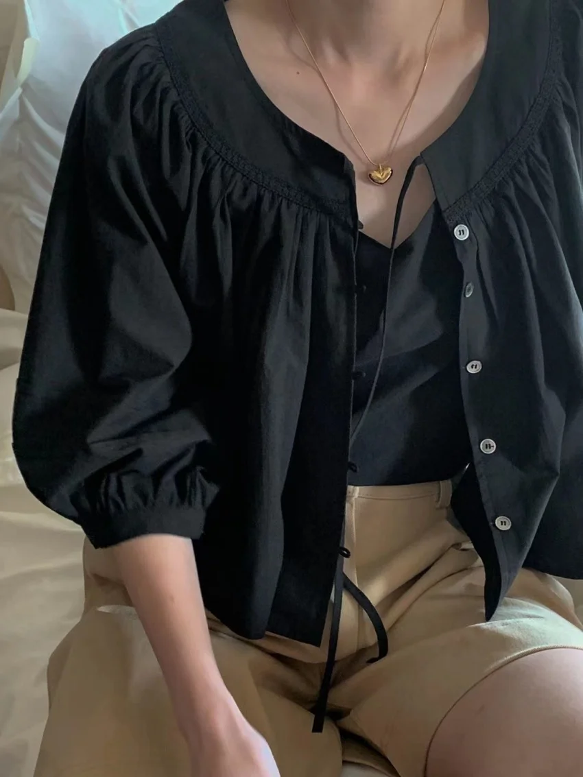 الغريبة كيتي الصيف لطيف قمصان المرأة الجديدة سليم تانك القمم فضفاضة عادية الحلو الدانتيل OL 2025 نصف كم كل مباراة شيك يوميا #4