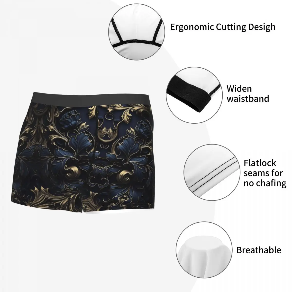 Cuecas Boxer masculinas ornamentadas com leão dourado e damasco, cuecas altamente respiráveis, shorts estampados em 3D, presentes de aniversário de alta qualidade