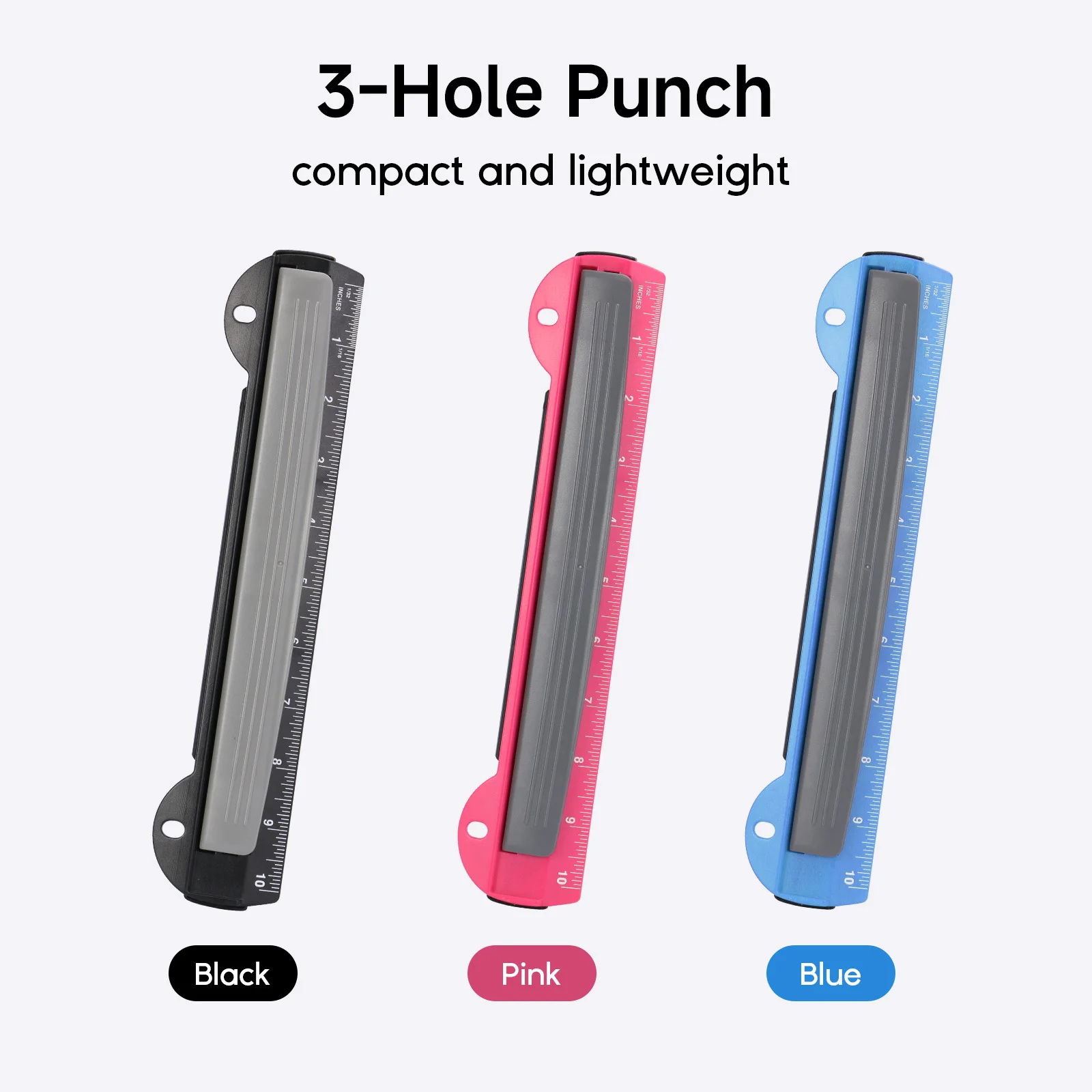 EAGLE 3-Hole Punch for A4/Letter Paper Portable Paper Punch with Inch Scale & Removable Tray, Fits in 3-Ring Binder