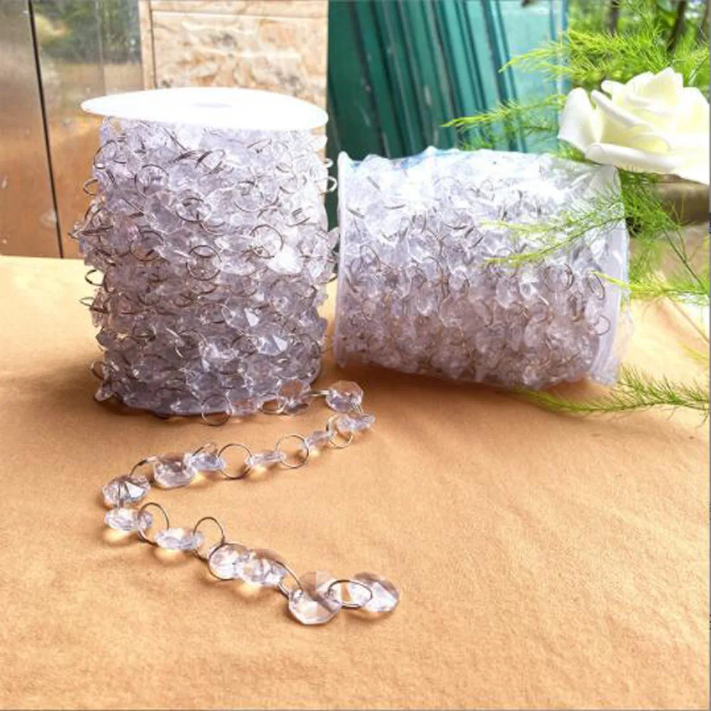 Camal Clear 20Yards 14mm Acrylic Crystal Octagonal Artificial Beads Chain Garland For Curtain Wedding Bouquet Party Home Decor