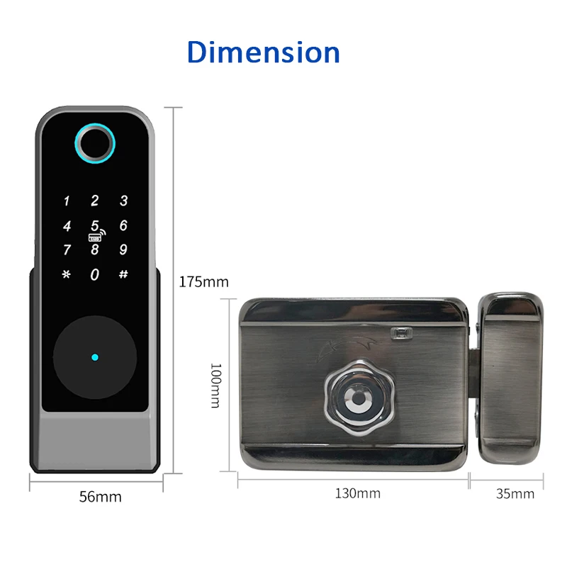 TTlock inteligente sem fio impermeável, Cartão Keyless RFID, senha digital, impressão digital, Electronic Rim Lock, Porta de ferro ao ar livre