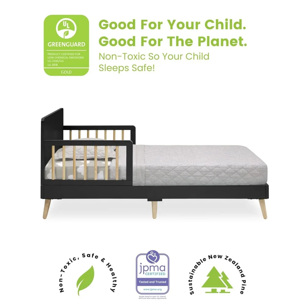 Cama infantil Logan Wood Toddler, Greenguard Gold Certified, Midnight Grey, Natural