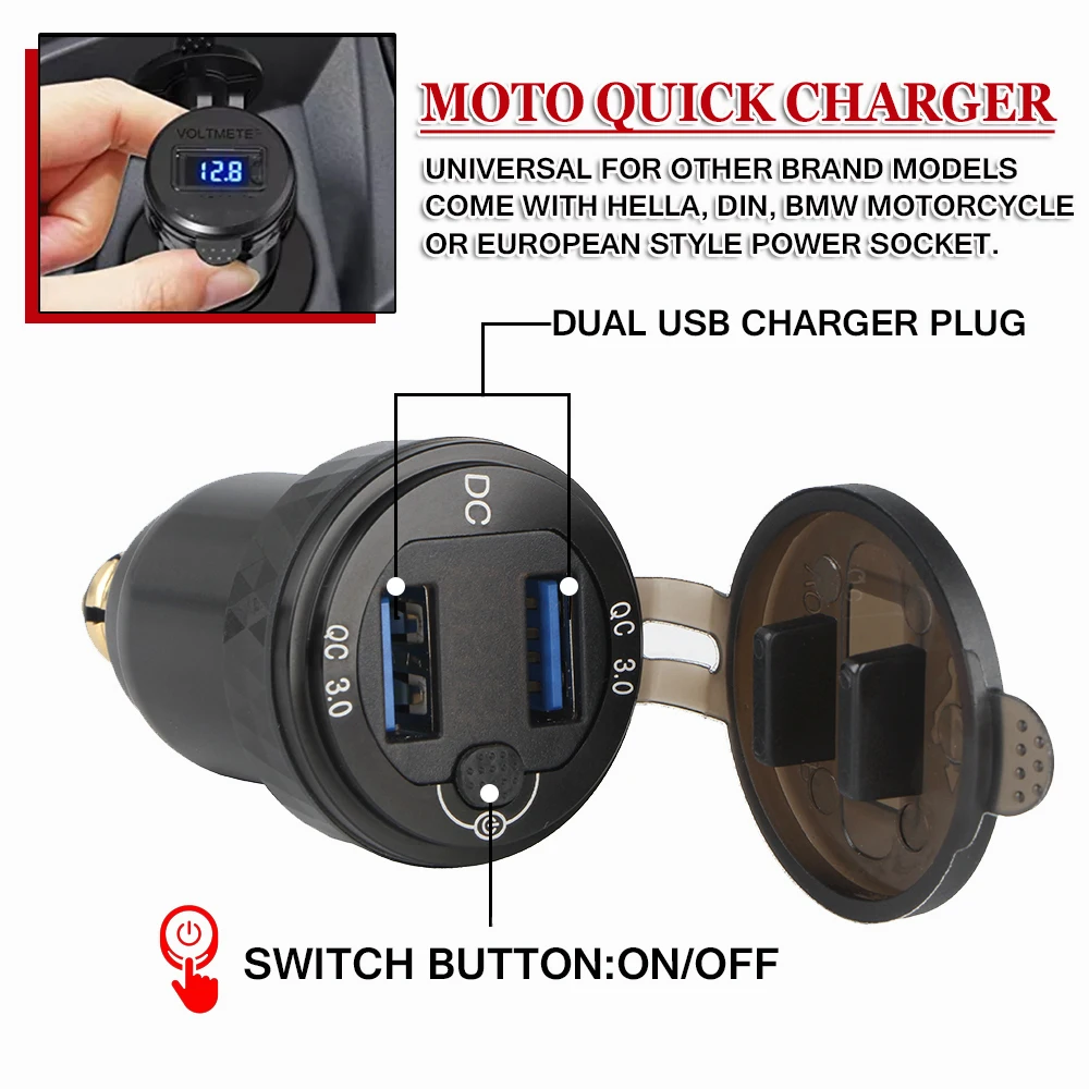 Motorcycle Dual QC3.0 USB For Ducati For Tiger Fast Charger Power Adapter Hella DIN Plug Socket For BMW R1250GS R1200GS F850GS