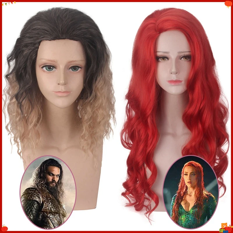 Synthetic Red Middle Part Cos Wig for Mermaid-Princess Inspired Cosplay Party Halloween Carnival Roleplay Hair