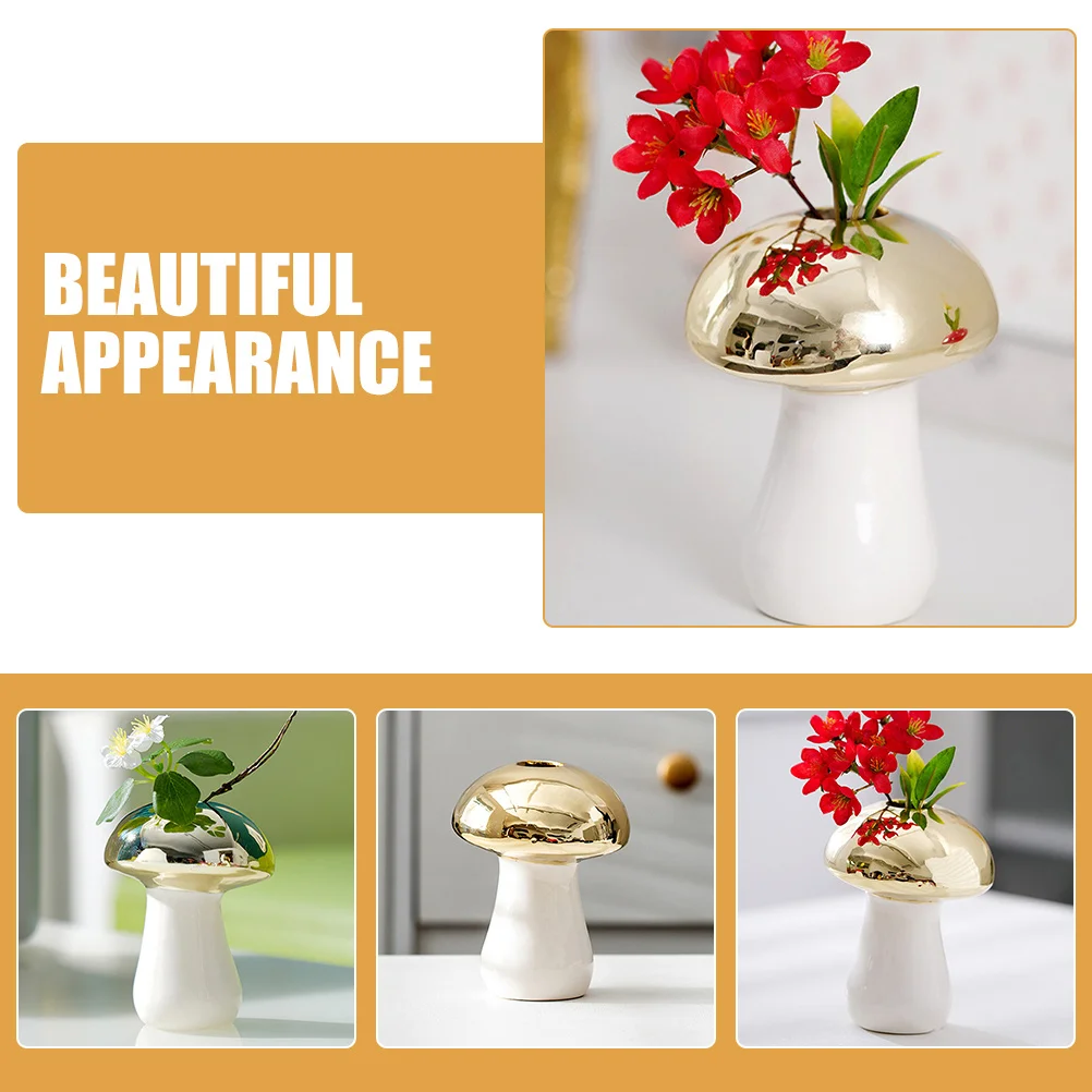 

Mushrooms Flower Vase Small for Flowers Desktop Ceramic Golden Aesthetic Modern Decorative