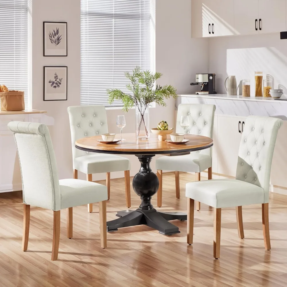 

Dining Chairs Set of 4 Fabric Upholstered Dining Room Chairs with Button Tufted High Back and Solid Wood Legs