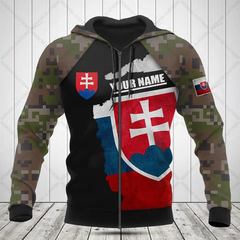 Customize Slovakia Camouflage Skull Graphic Zipper Hoodies Unisex Oversize Sweatshirts Winter Casual Streetwear Tops Pullover