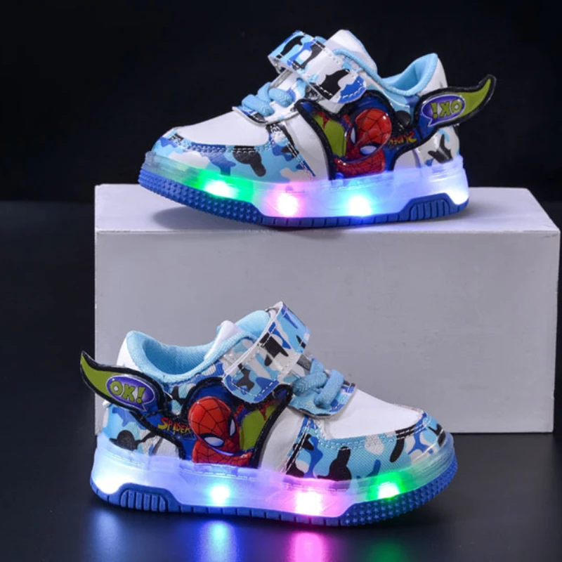 Disney Children\'s Led Light Shoes Fashion Aoger Spiderman Boys Sneakers Girls Cartton Casual Shoes Breathable Kids Sport Shoes