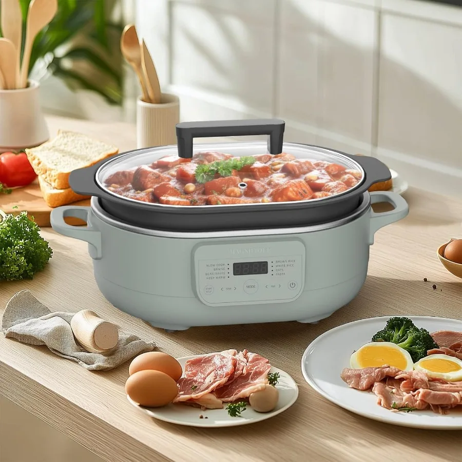 MAGNIFIQUE Multicooker de 6 cuartos con cazuela 8 en 1, olla de cocción lenta programable, horno holandés, horno antiadherente para Pasta, olla segura a 500F para