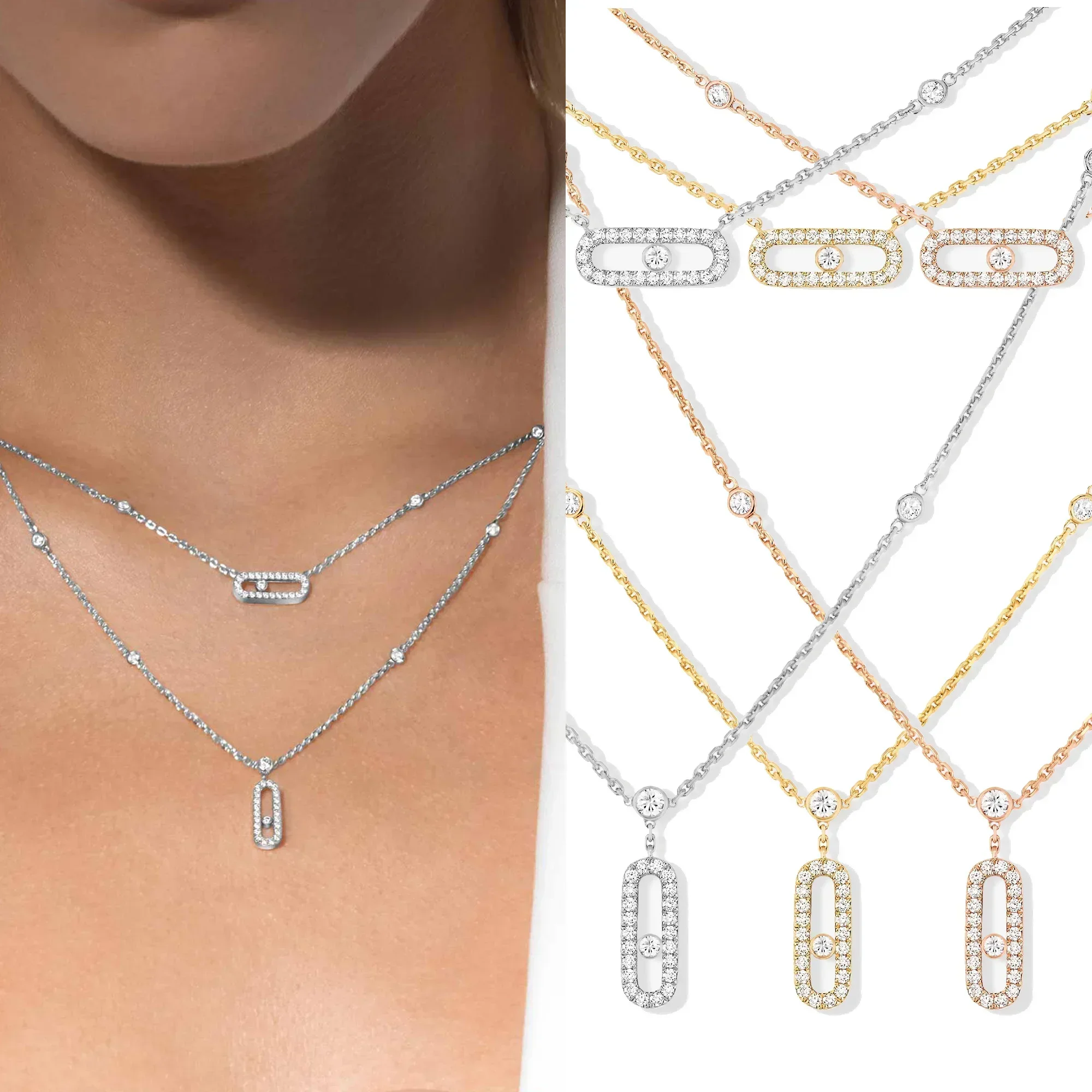 

2025 New Sterling Silver s925 MOVE UNO Double Ring Set Diamond Necklace Luxury High end Gift High end Women's Necklace