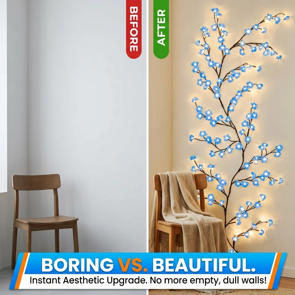 LED Blue Cherry Blossom Willow Vine Light String Flexible DIY Bendable Flower Branch Garland Aesthetic Room Wall Decor Fairy Light Hanging Floral Vine Lamp for Fall Autumn Halloween Thanksgiving Christmas Home Bedroom Decor