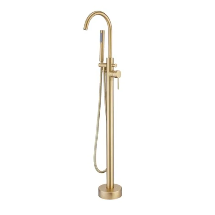 

Brushed Gold Floor Mounted Tub Filler Shower Faucet Freestanding Bathtub Faucet with Hand shower High Flow Rate Free Standing T