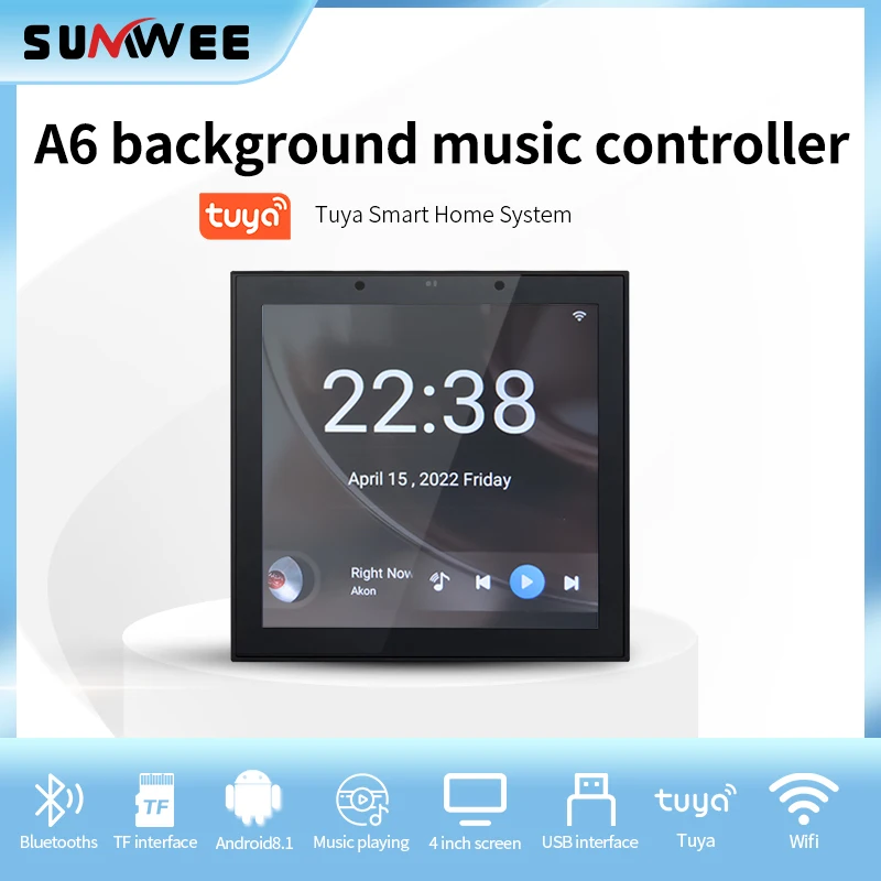 Mini 4 inch Smart TUYA WiFi Bluetooth Touch Screen Home Theater Cinema Digital Stereo Amp USB/TF/FM Audio Music Wall  Amplifier