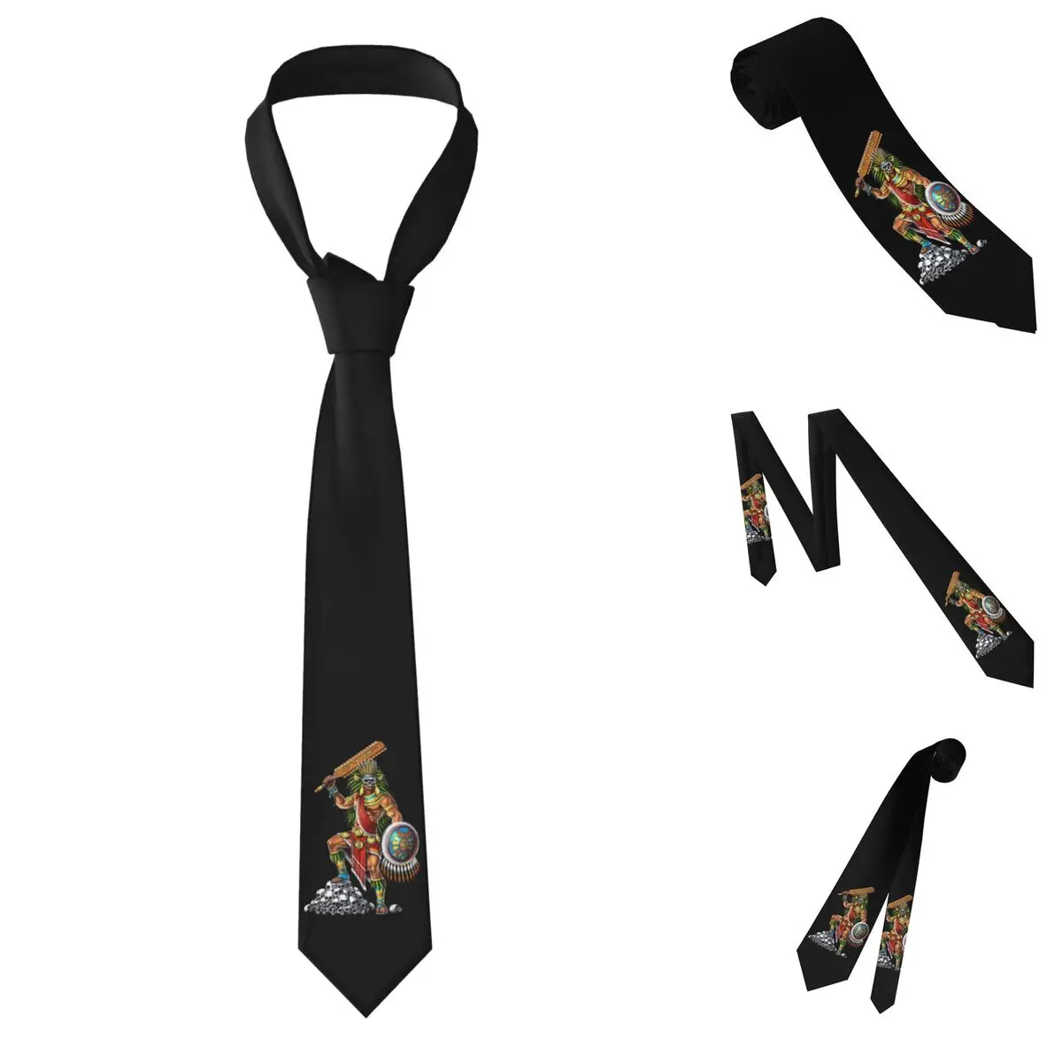 Aztec Skull Warrior Necktie for Men Silk Polyester Slim Neck Ties Party Suits Tie Casual Gravatas