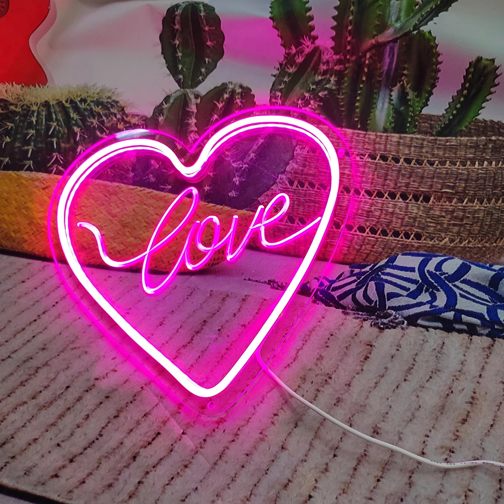 LOVE LED Neon Light Sign for Party Supplies, Girls Room Decoration Accessory, Table Decoration Home Decor Neon Night Light USB