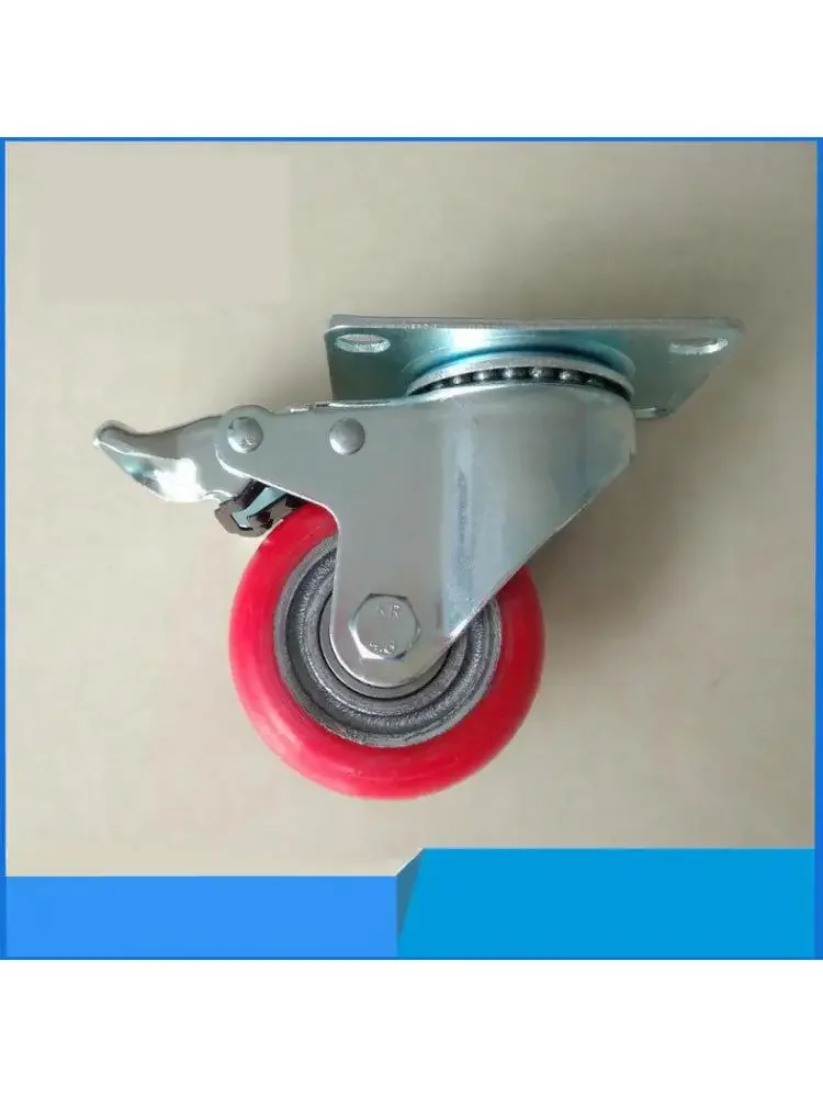 1 Pc Quality Casters 3-inch Iron Core Pu Universal Wheel With Brake Medium Red Round Rubber Coated Game Machine Caster