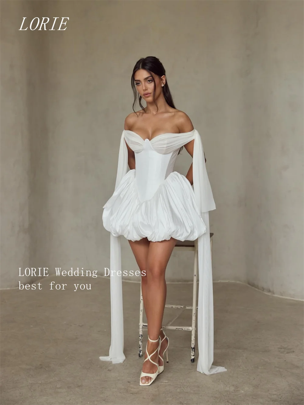 LORIE Luxury A Line Short Civil Wedding Dress Sweetheart Bridal Dresses Off The Shoulder Engagement Wedding Gown Customized 2026