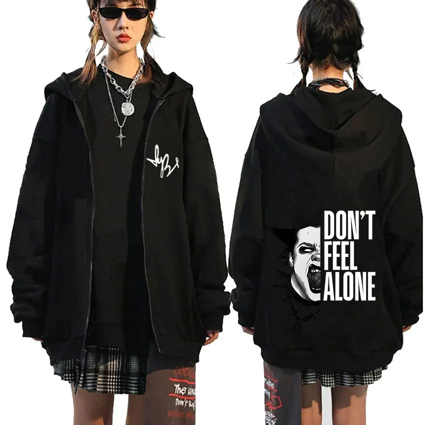 

Rocker Yungblud Don't Feel Alone Face Graphic Zipper Hoodie Men Women Fashion Vintage Oversized Zip Up Jacket Fleece Sweatshirt