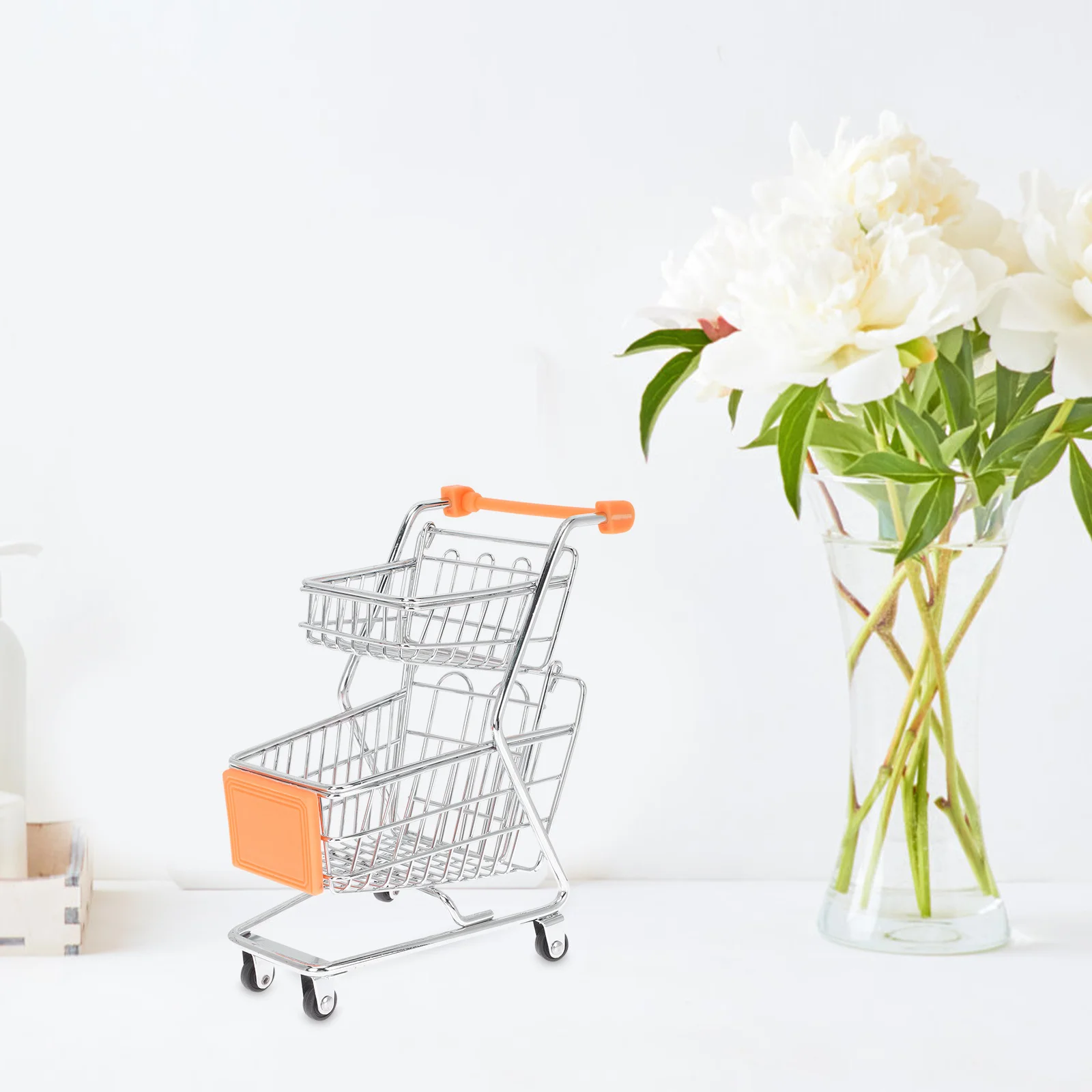 Mini Shopping Cart Supermarket Trolley Desktop Small Handcart Storage Organizer Container Decorative for Office Home School