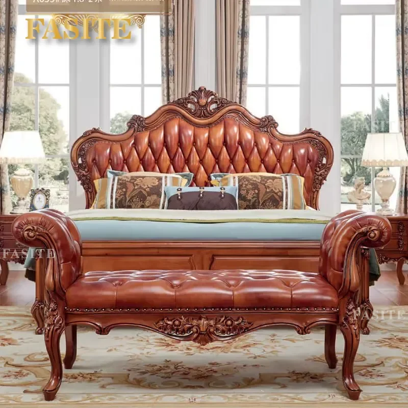 For King Size Double Bed Frame Luxury Royal Solid Wood Hand Carved Bedroom Furniture Sturdy Durable Elegant Home Decor