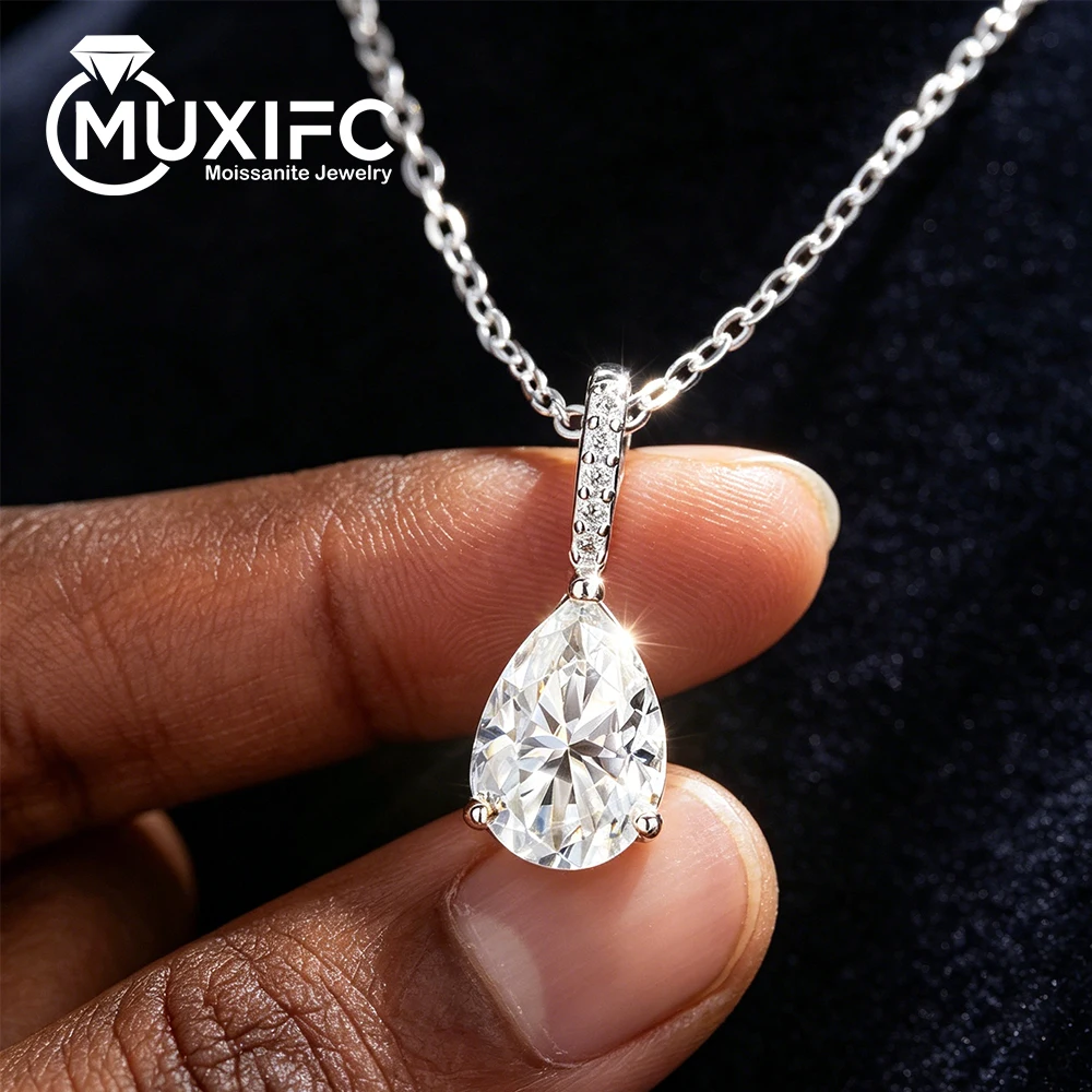 2/3ct Pear Cut Solitaire Moissanite Diamond Pendant Necklaces for Women Wedding s925 Silver 18k Gold Plated Choker Jewelry Gifts