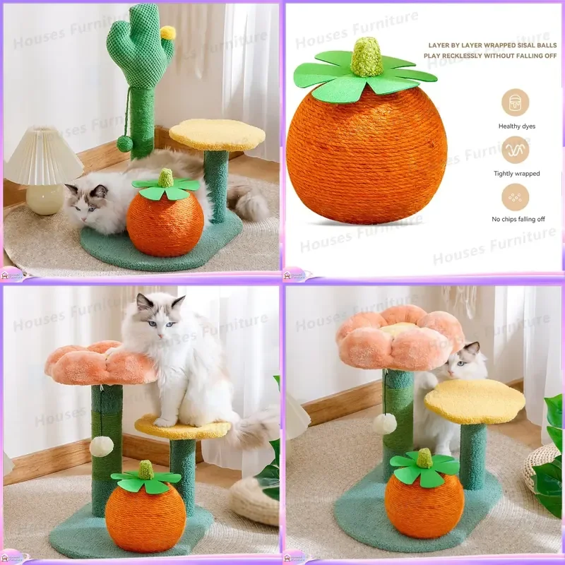 Cactus Shaped Cat Tree with Sisal Wrapped Posts Mushroom Platforms Vertical Scratching Posts Climbing Tower Jumping Activity