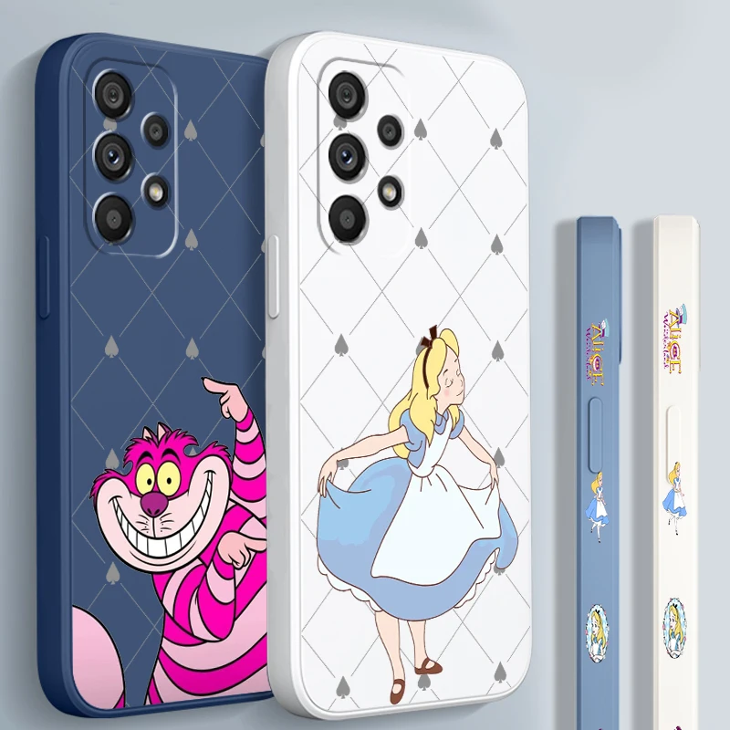 Alice Disney Fashion Cartoon Liquid Left Rope For Samsung Note 20 10 A54 A31 A14 A03 A22 A34 A04 A24 A25 Ultra Plus 5G Cover