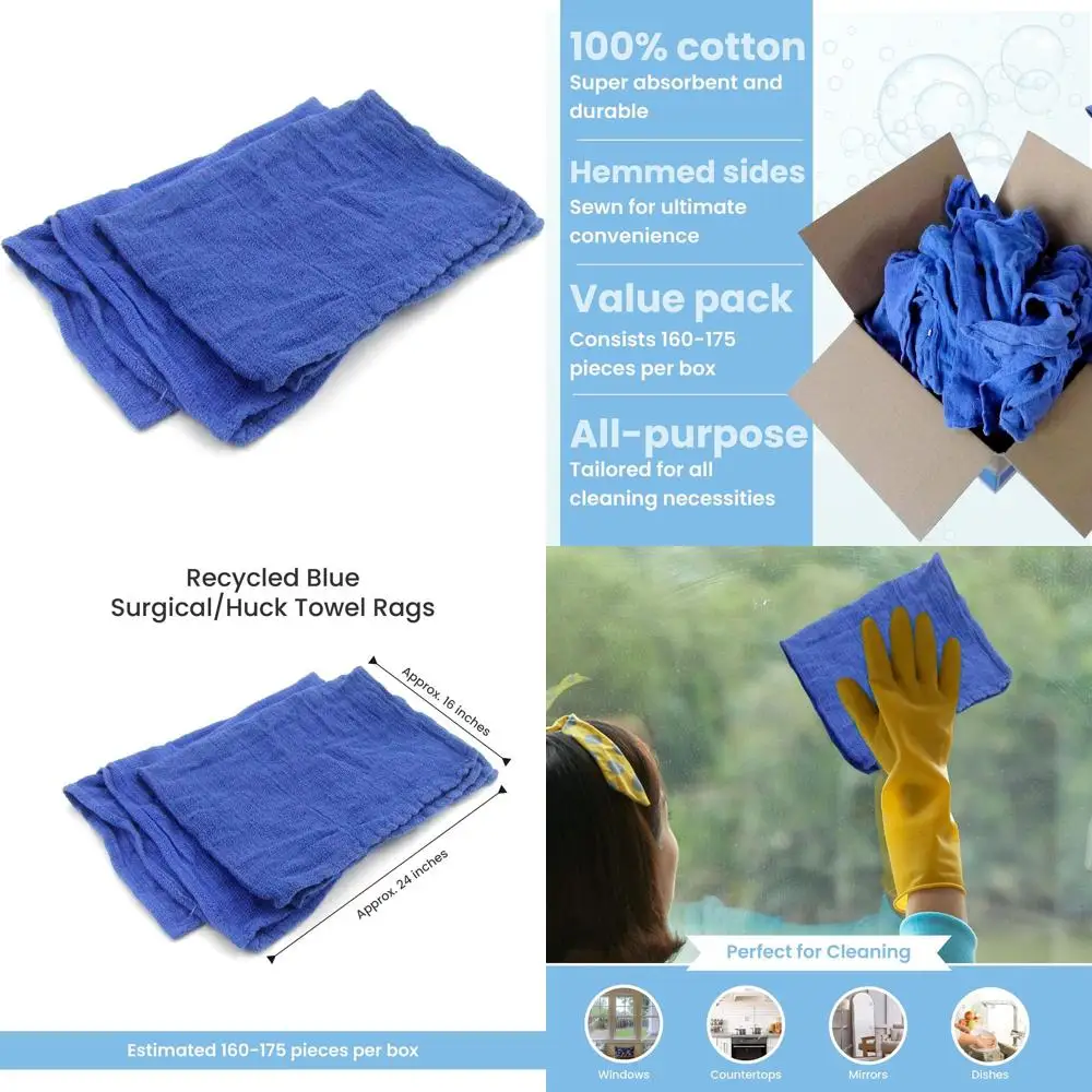 

Recycled Blue Surgical Huck Towel Rags, 25 Pound Box, Perfect Non-Streak, No Lint Towel