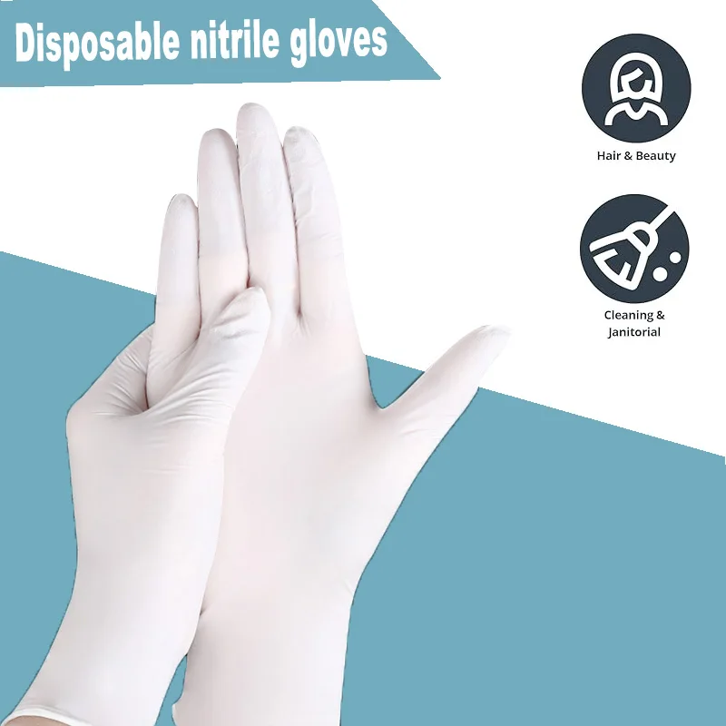 20/50/80PCS White Disposable Nitrile Gloves Waterproof Durable Household Nitrile Gloves Tattoo Hair Nail Cleaning Tools