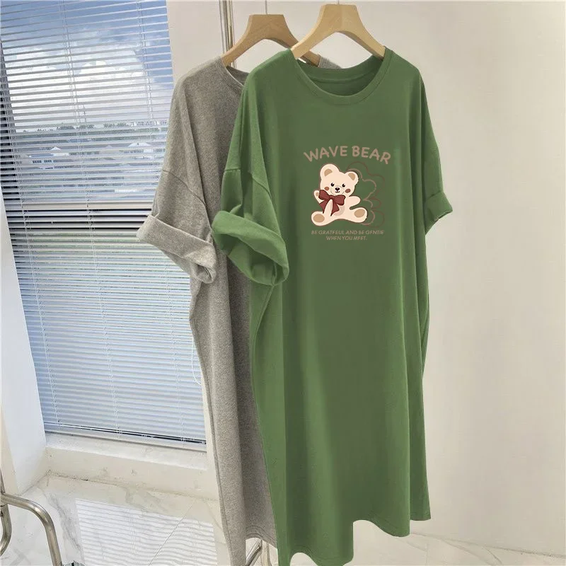 

Women Clothing O-neck Loose Casual Straight Dress, Cartoon Printed Knee Length Tunic, Summer Vintage Short Sleeve Dresses