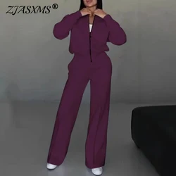 New Autumn Winter Warm Two Piece Set Women Zipper Sweatshirt Coat & Straight Pant Suit Outfit Casual Solid Sportswear Tracksuit