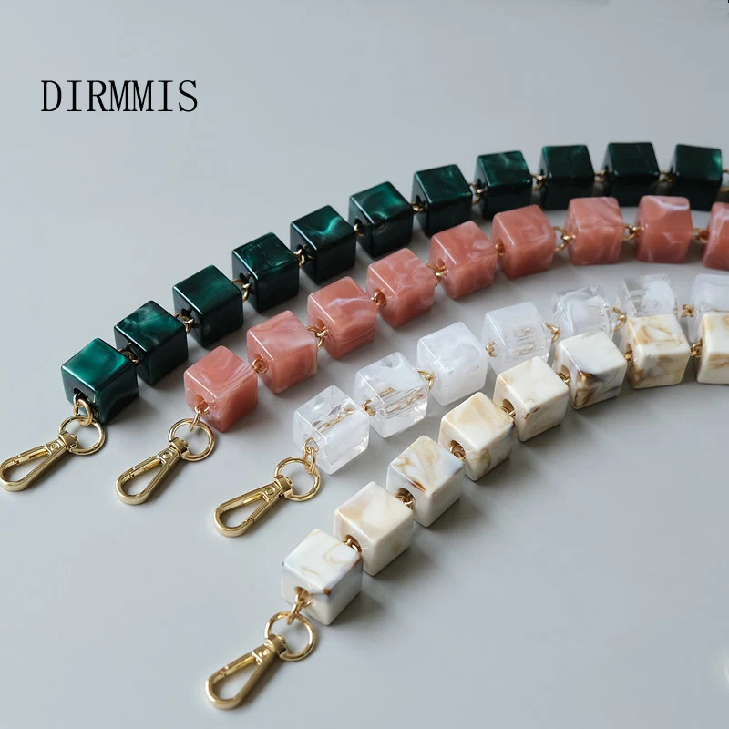 New Woman Bag Accessory White Beige Acrylic Resin Square Beads Parts Handcrafted Wristband Women Replacement Bag Handle Chain