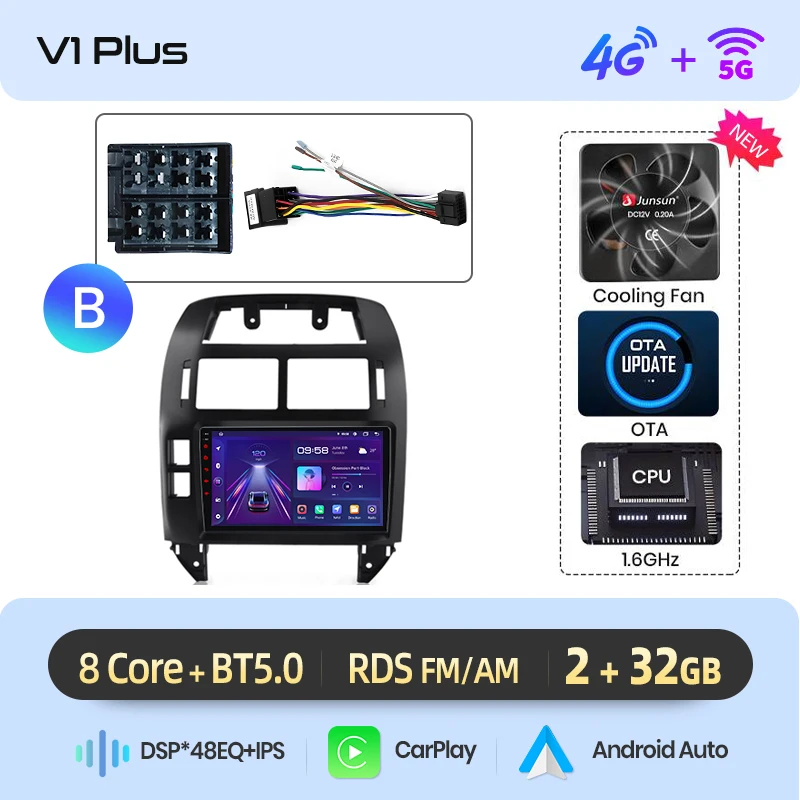 Junsun Draadloze CarPlay Android Auto Autoradio Voor VW Volkswagen Polo Mk4 2001-2011 GPS Multimedia 2 din