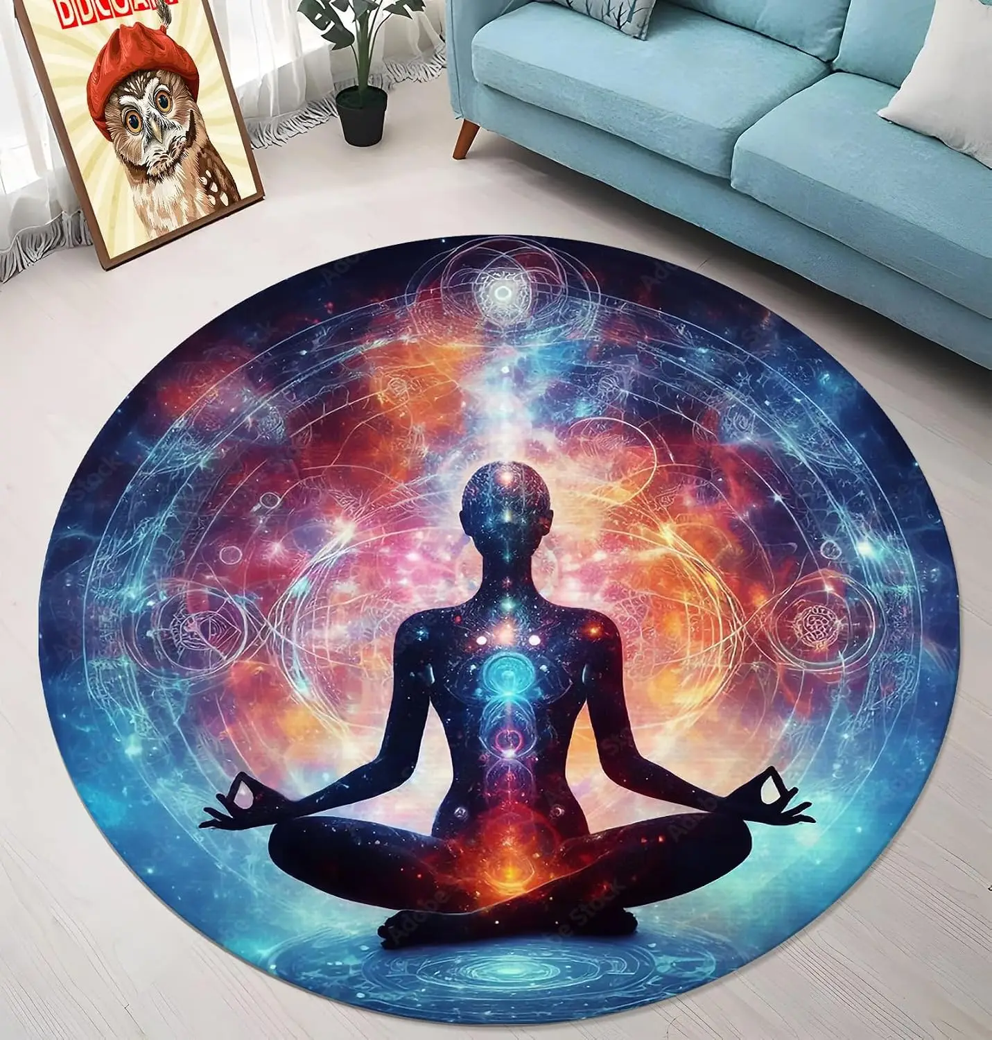 Premium Round Yoga Meditation Mat Polyester Chakra Spiritual Zen Design Home Decor Floor Rug Anti Fatigue Exercise Mat for Studi