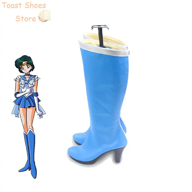 Ami Mizuno Cosplay Shoes PU Leather Shoes Halloween Carnival Boots Sailor Mercury Cosplay Props Costume Prop