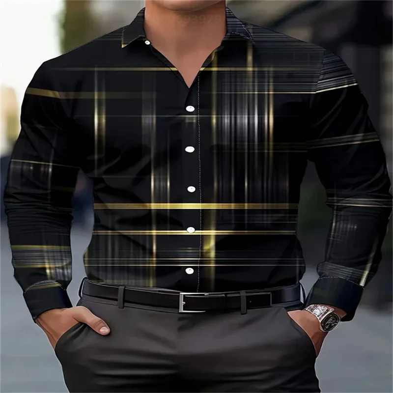 

8 Color Geometric Plaid Shirt Men's Button Shirt Long Sleeve Casual Fashion Outdoor Vacation Street Trend 3D Printed Lapel Shirt