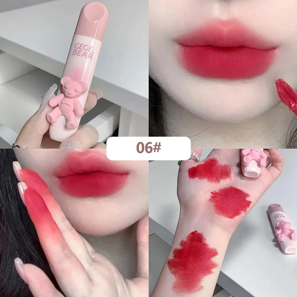Cute Bear Design Velvet Lipgloss Long Lasting Nude Brown Red Lip Tint Cosmetics Gege Bear Lip Gloss image 6
