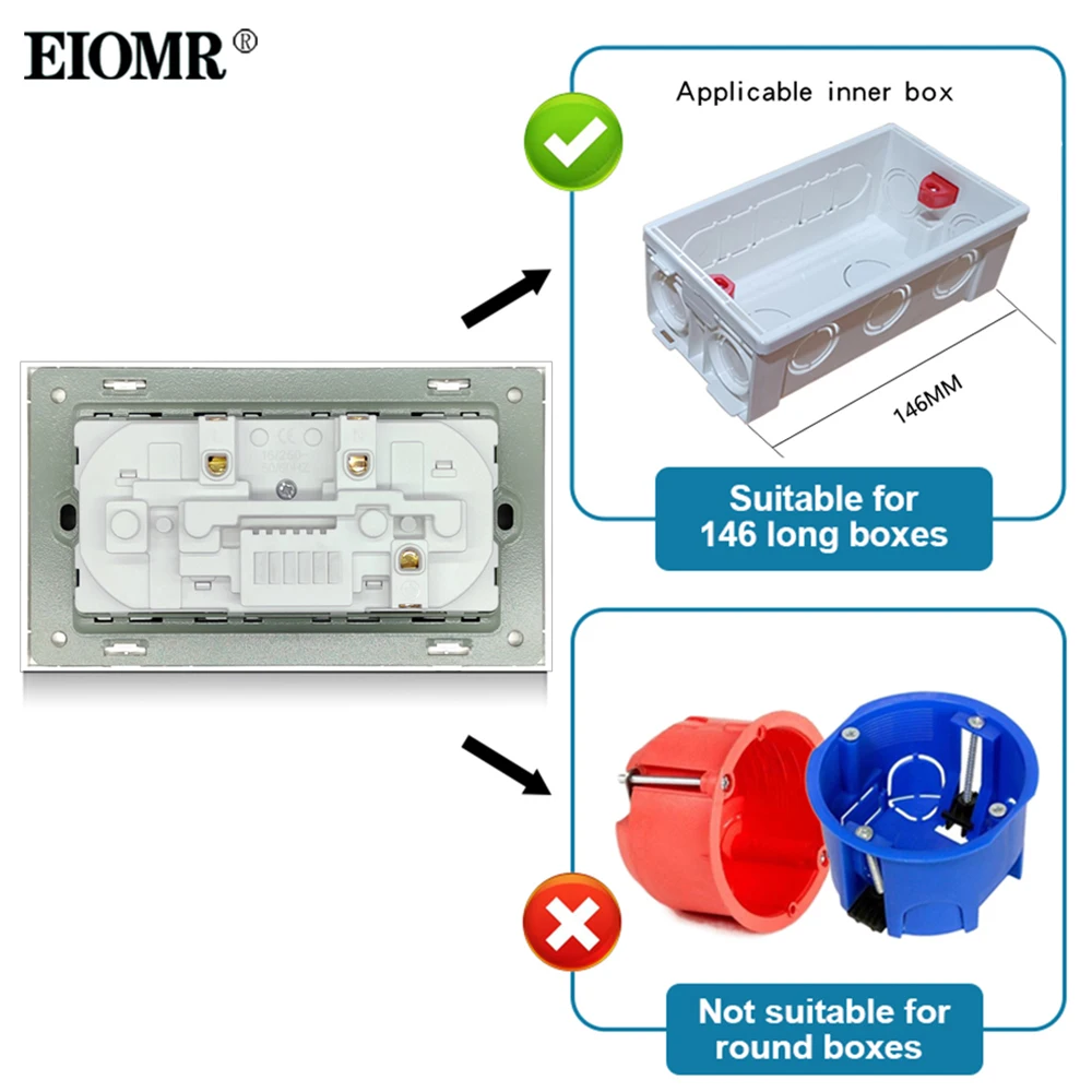 EIOMR EU Standard europeo presa di corrente a parete pannello PC ignifugo con USB 5V 2A e presa di corrente tipo C presa domestica