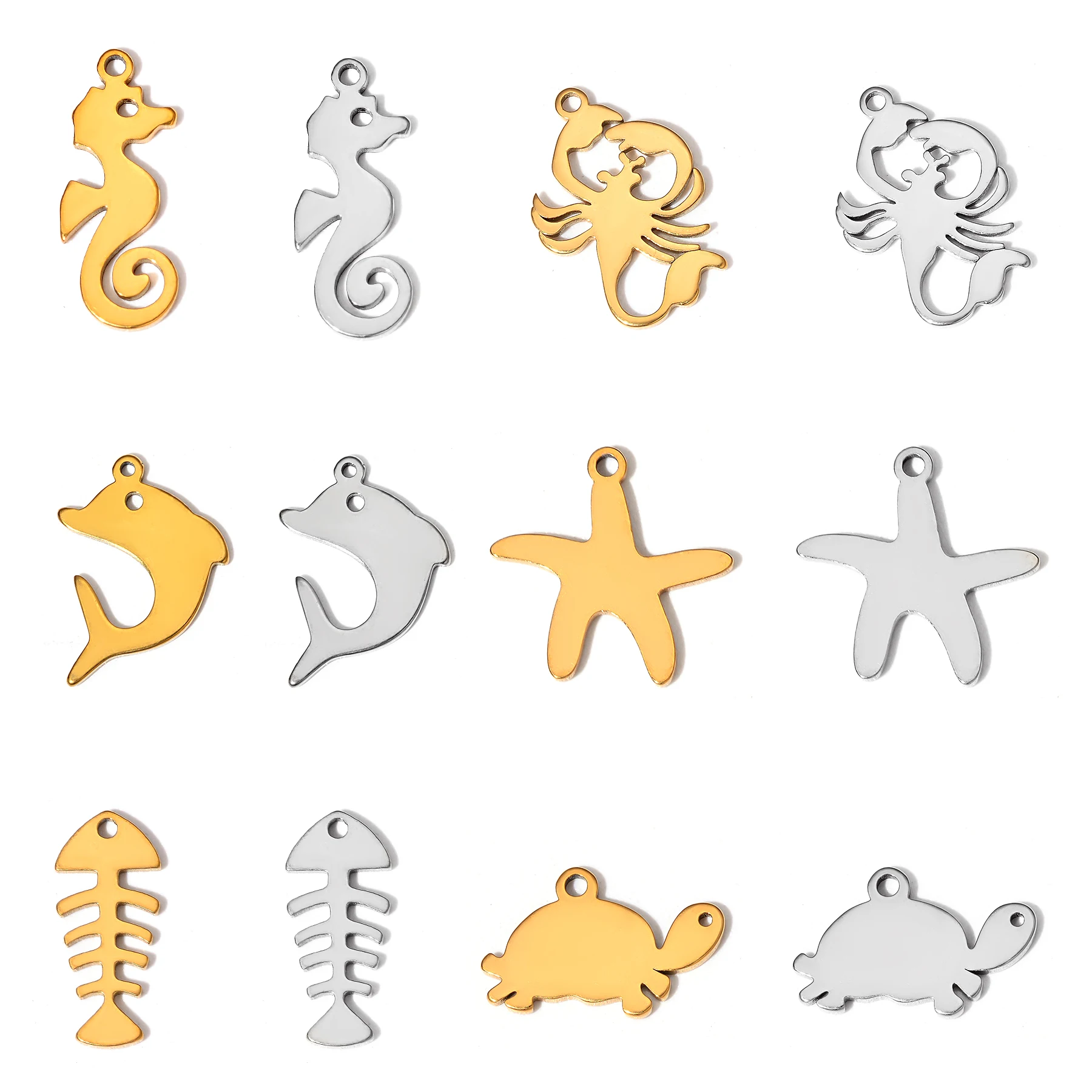 25Pcs Stainless Steel Marine Life Pendant Turtle Starfish Seahorse Dolphin Charms DIY Necklace Jewelry Making Accessories
